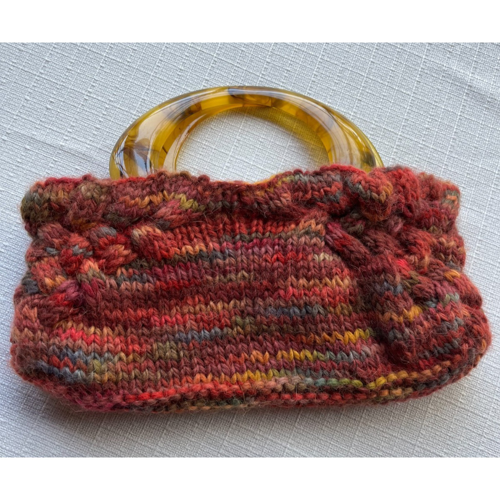 VTG Handmade Crochet/Knit Hand Bag/Purse, Acrylic Handles Multi Color, snapclose